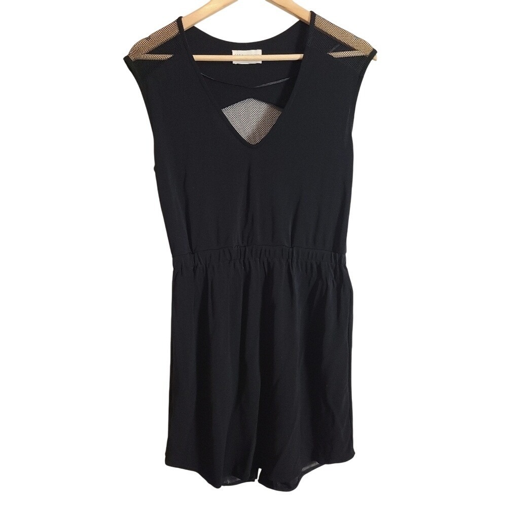 Zara Collection Black Mesh‎ Sheer Back Stretch Mini Dress Large
